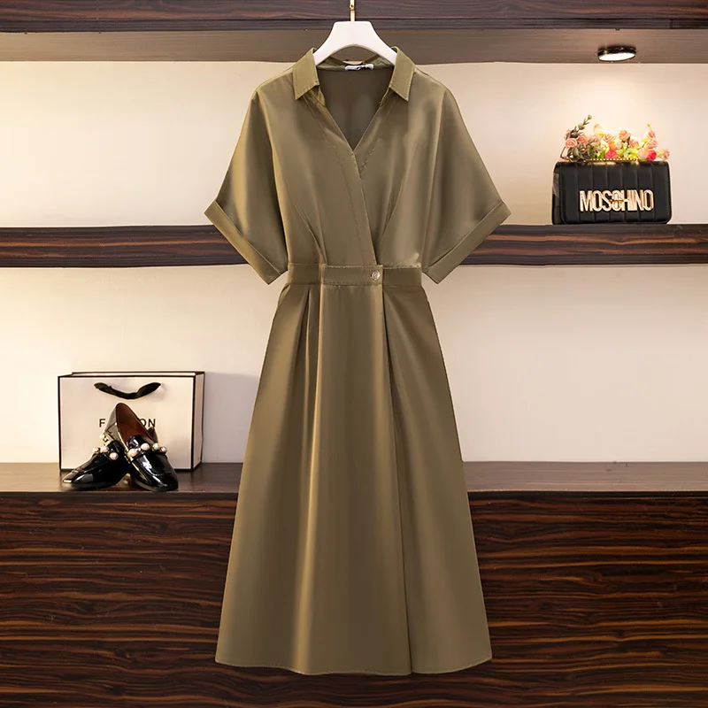 (2XL-6XL) Plus Size Wrap Shirt Dress (EXTRA BIG SIZE)