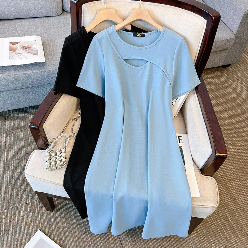 (XL-7XL) Plus Size Choker Short Sleeve Dress (EXTRA BIG SIZE)