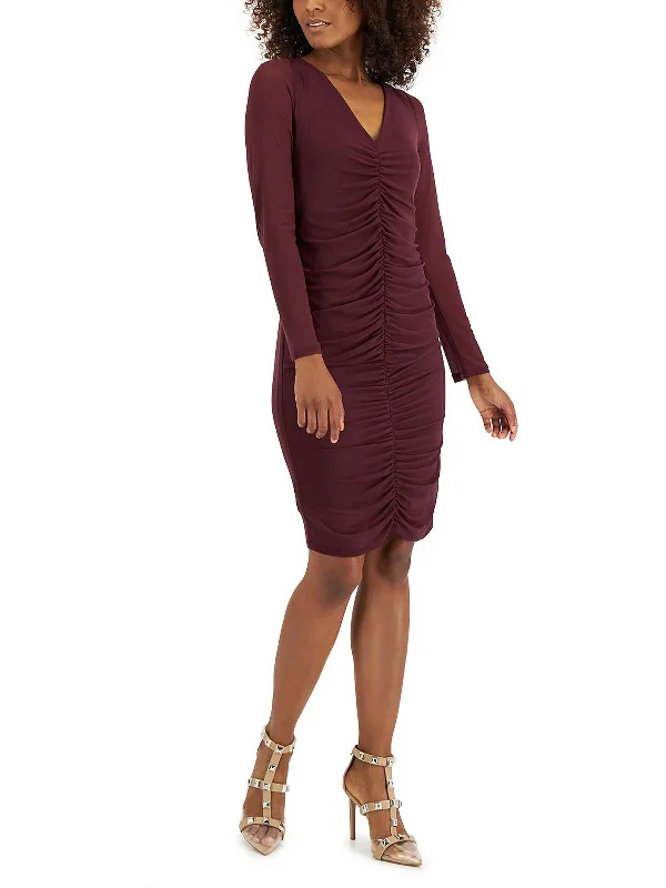 Petites Womens Ruched Mini Bodycon Dress