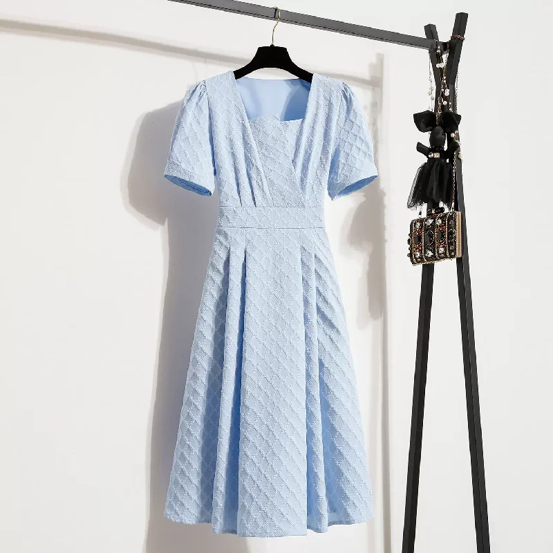 Plus Size Pastel Blue Square Neck Dress