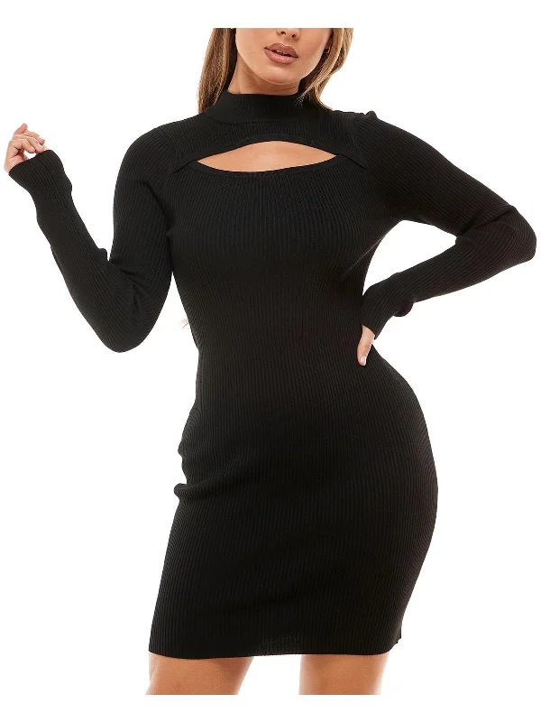 Juniors Womens Cut-Out Bodycon Sweaterdress