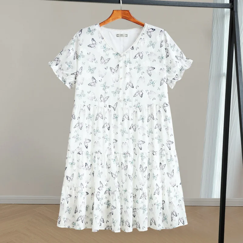 (4XL-10XL) Plus Size White Butterfly Chiffon Dress (EXTRA BIG SIZE)