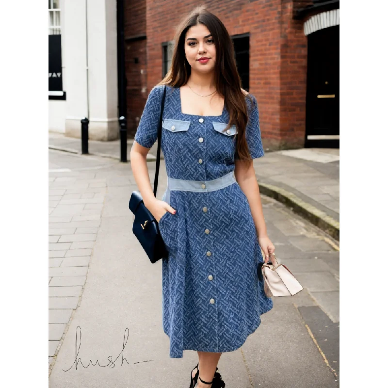 Plus Size Korean Square Neck Denim Dress