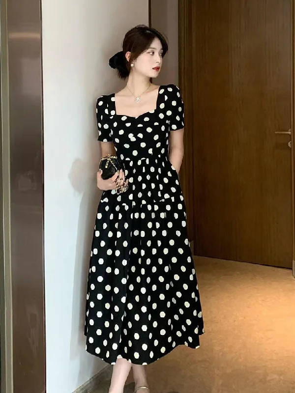 (L-5XL) Plus Size Retro Black Polka Dots Dress