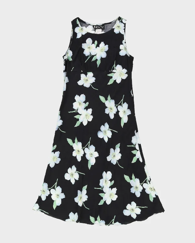 Black Floral Sleeveless Dress - S