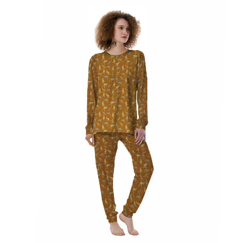 Brown And Grey Kangaroo Print Pattern Women's Pajamas