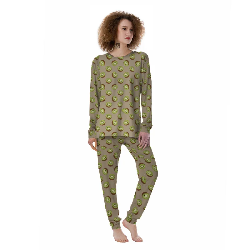 Brown And Kiwi Print Pattern Women's Pajamas