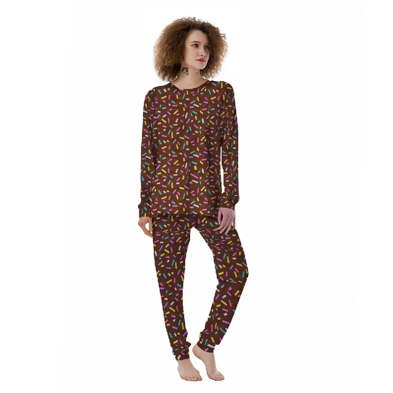 Brown Candy Sprinkles Sweet Print Pattern Women's Pajamas