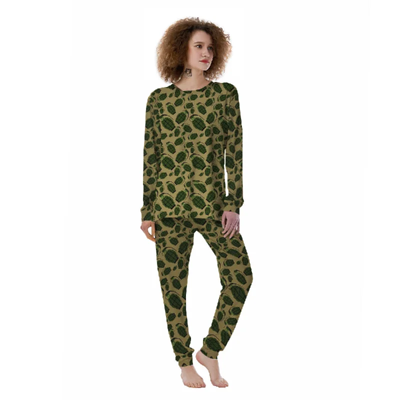 Brown Grenade Print Pattern Women's Pajamas