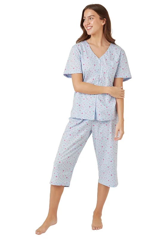 Indigo Sky Ditsy Floral Capri Pyjama Set, Blue