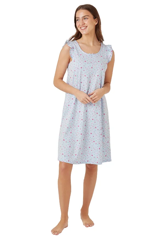 Indigo Sky Ditsy Floral Frill Nightdress, Blue