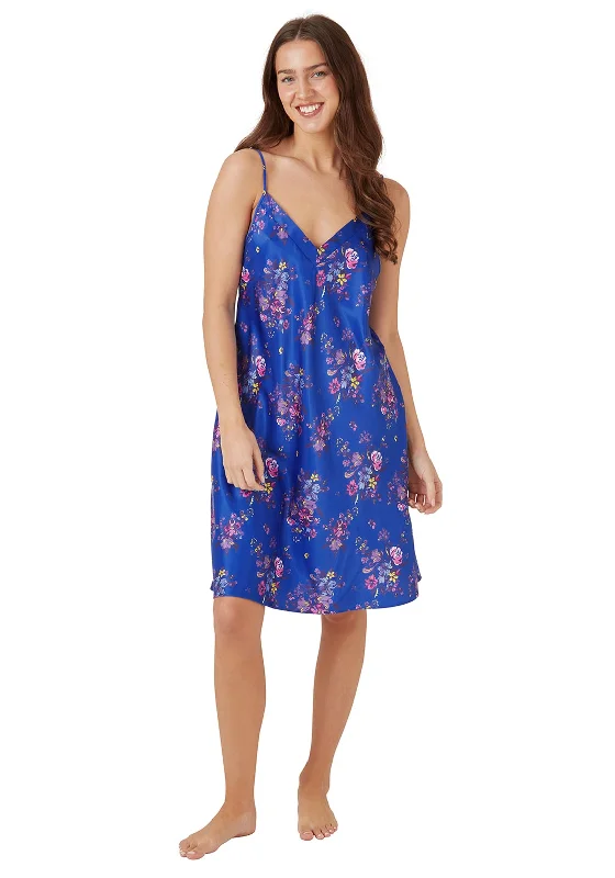 Indigo Sky Twilight Floral Satin Chemise, Blue