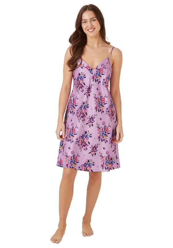 Indigo Sky Twilight Floral Satin Chemise, Lilac