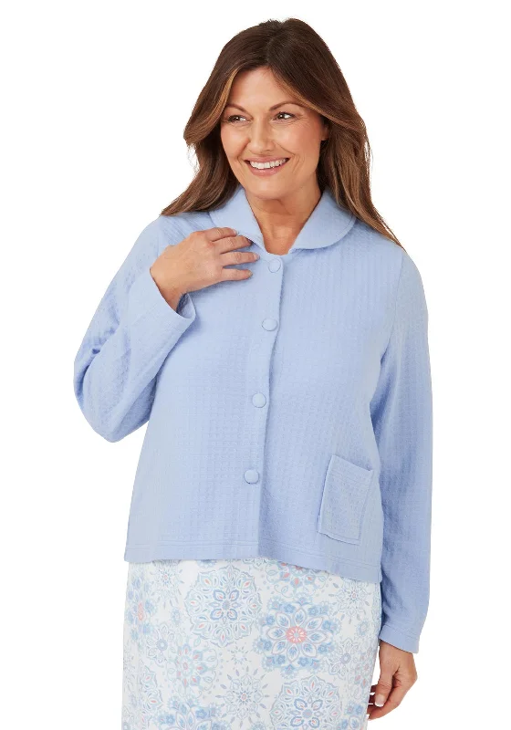 Marlon Waffle Collar Long Sleeve Bedjacket, Blue