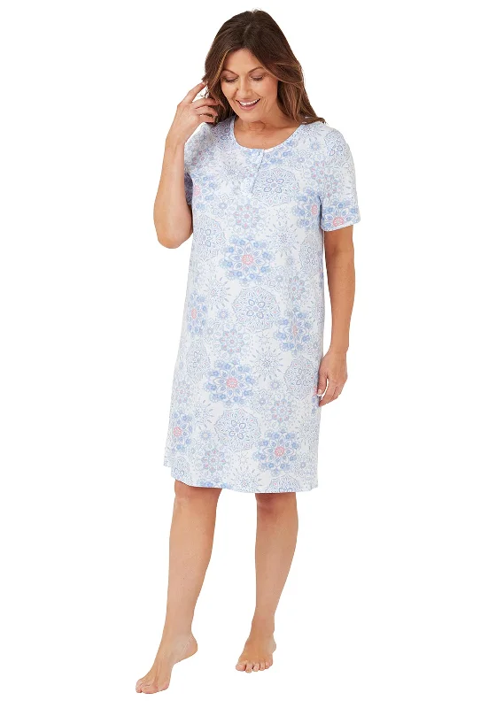 Marlon Pastel Tiles Short Sleeve Nightdress, Blue