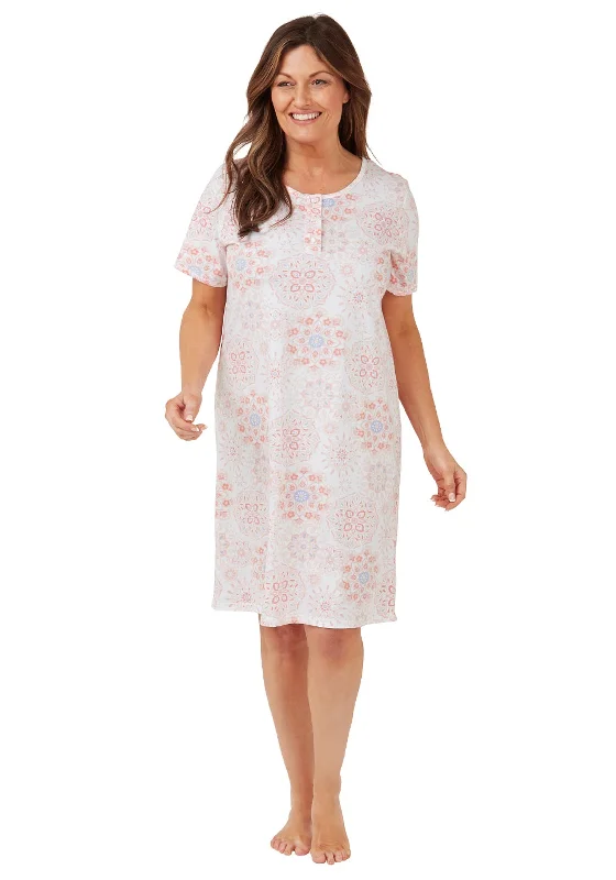 Marlon Pastel Tiles Short Sleeve Nightdress, Pink