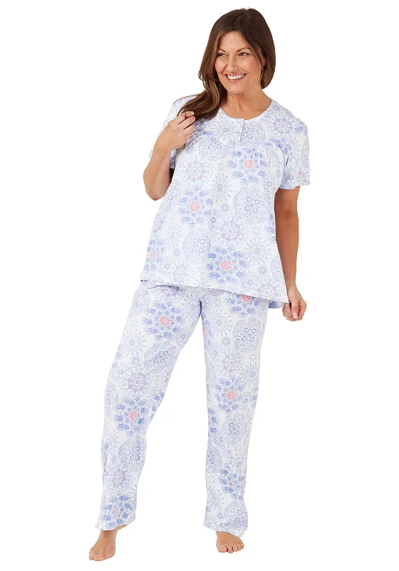 Marlon Pastel Tiles Cotton Short Sleeve Pyjama Set, Blue