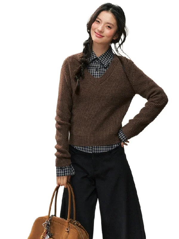 Academy Style Brown Sweater & Check Shirt