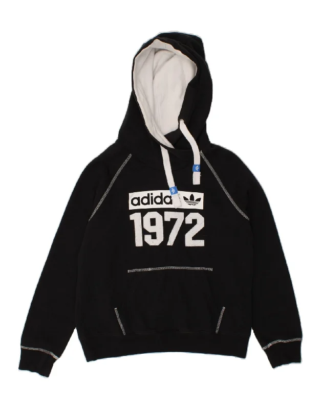 ADIDAS Womens Graphic Hoodie Jumper UK 12 Medium Black Cotton