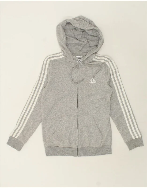 ADIDAS Womens Zip Hoodie Sweater UK 10 Small Grey Cotton