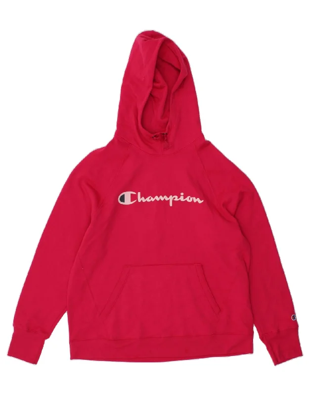 CHAMPION Womens Graphic Hoodie Jumper UK 18 XL Pink Cotton