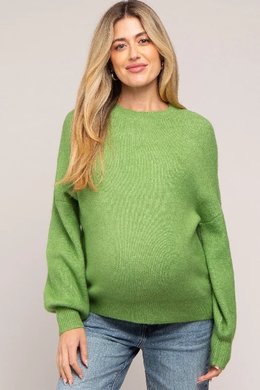 Green Bubble Sleeve Maternity Sweater