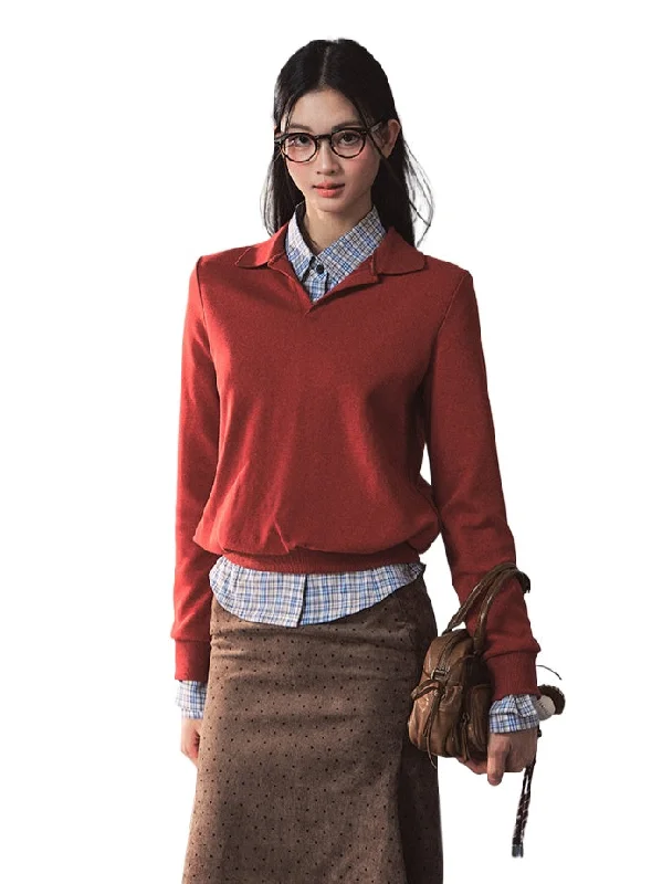 Red Polo Waist-Cinching Crewneck Sweater Set