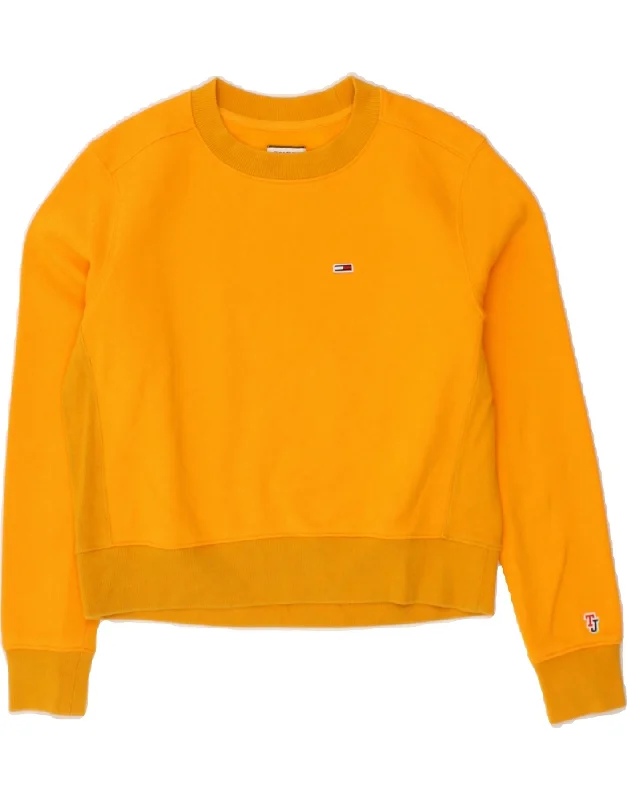 TOMMY HILFIGER Womens Crop Sweatshirt Jumper UK 14 Medium Yellow Cotton