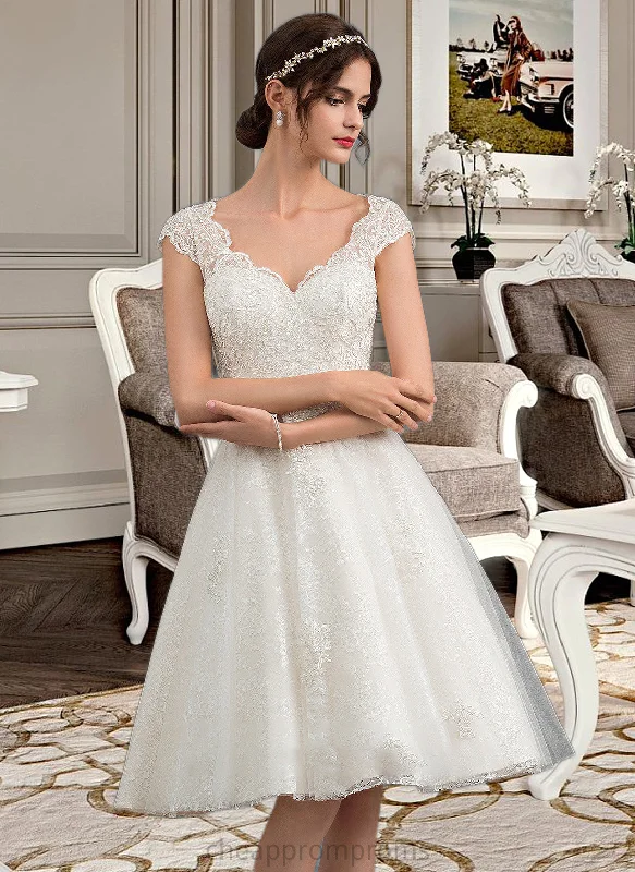 Danika A-Line V-neck Knee-Length Tulle Lace Wedding Dress STIP0013700