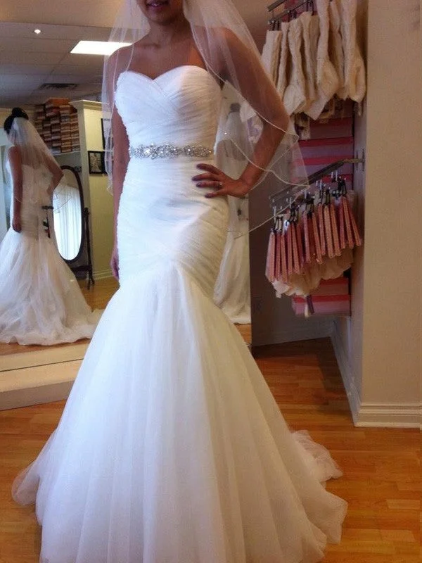 Trumpet/Mermaid Sleeveless Sweetheart Court Train Beading Tulle Wedding Dresses TPP0006085