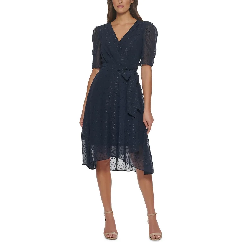 Womens Glitter Puff Sleeve Midi Dress