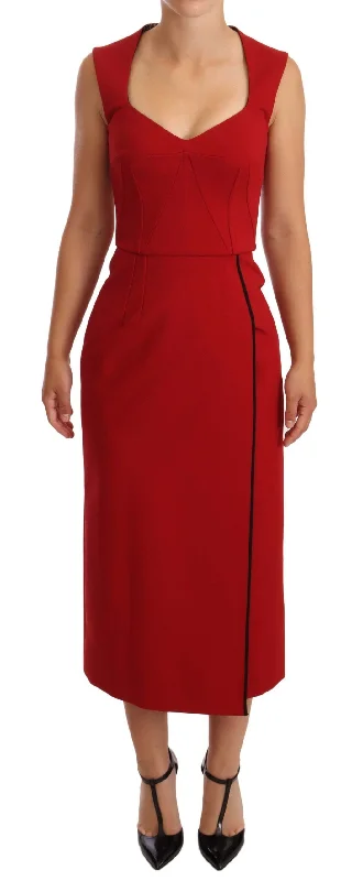 Dolce & Gabbana Elegant Sweetheart Midi Dress in Women's Red