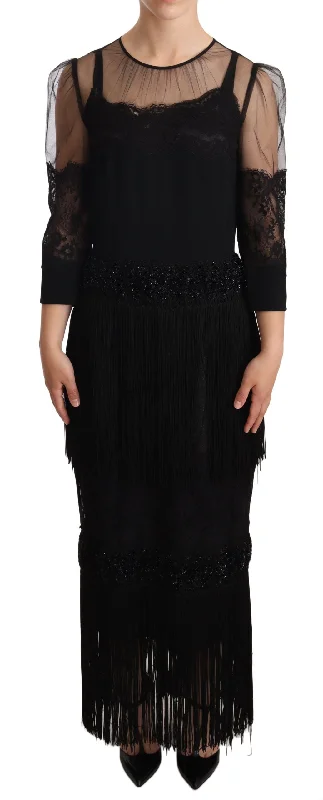 Dolce & Gabbana Elegant Lace Midi Dress in Women's Black