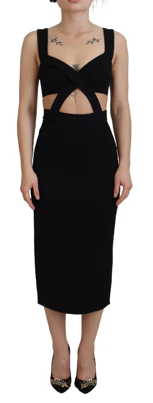 Dolce & Gabbana Elegant Black Midi Sheath Women's Dress