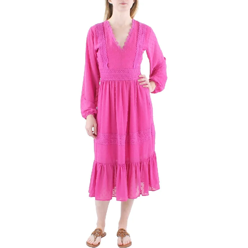 Womens Applique Cotton Midi Dress