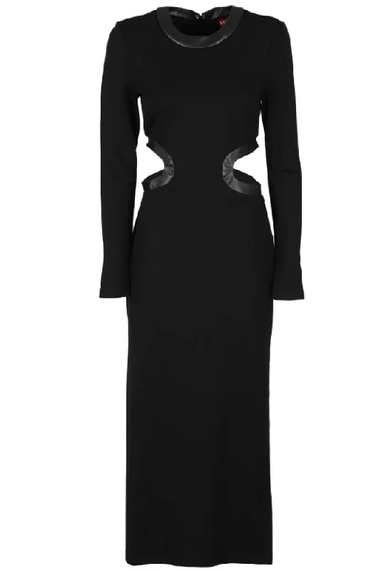 STAUD Women's Dolce Cut-Out Long Sleeved Midi Dress, Black