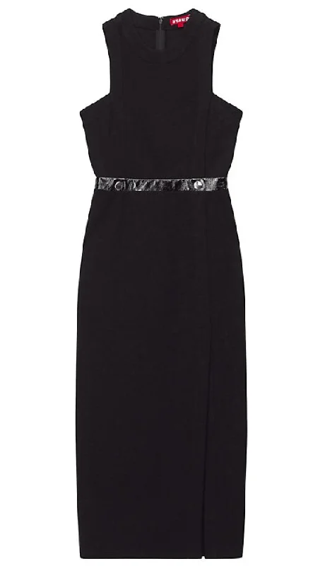 STAUD Women's Sharmila Black Sleeveless Midi Dress with Front Slit