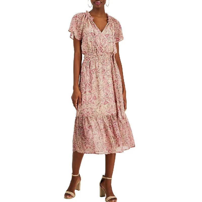 Womens Chiffon Paisley Midi Dress