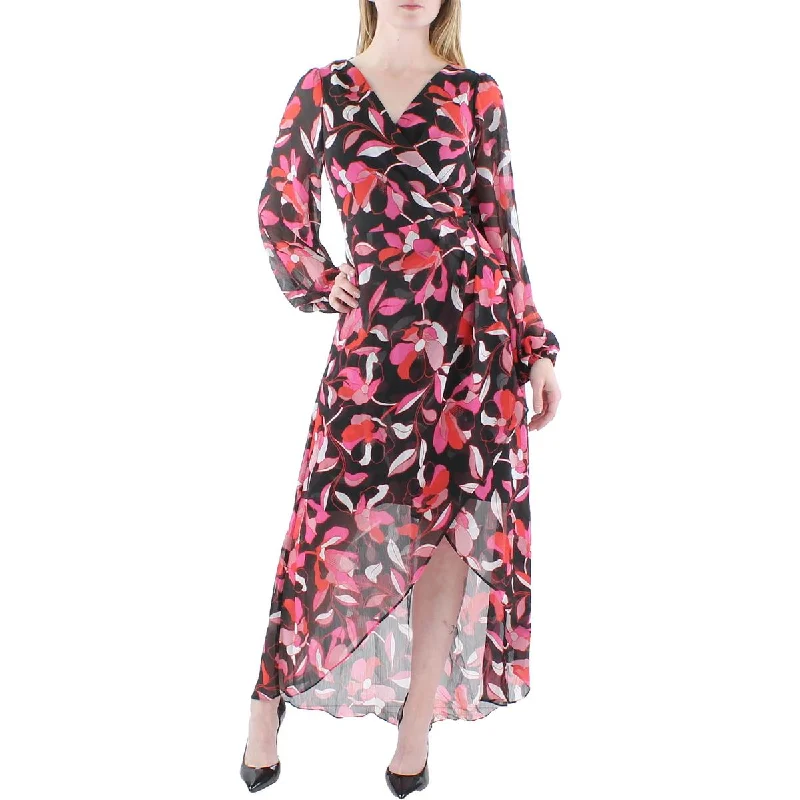 Womens Chiffon Floral Print Midi Dress