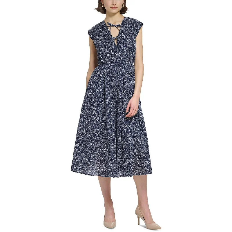 Womens Printed Sleeveless Midi Dress