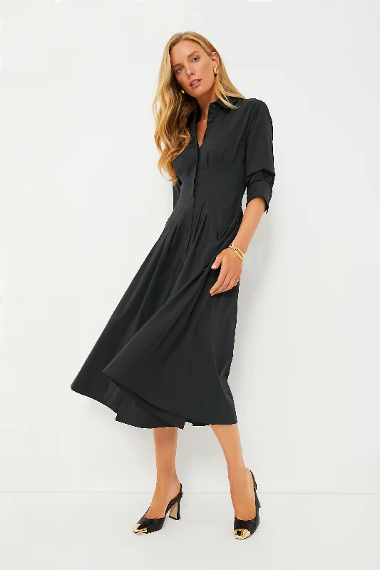 Black Jazz Pintuck Midi Dress