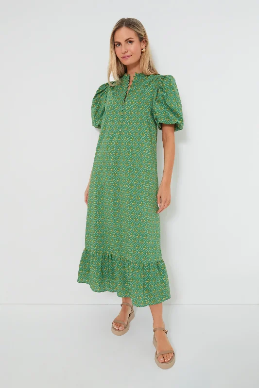 Green Diamond Floral Mimi Midi Dress