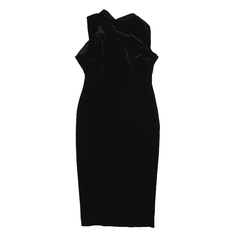 ISSA London Velvet Pencil Dress Black Sleeveless Midi Womens UK 12