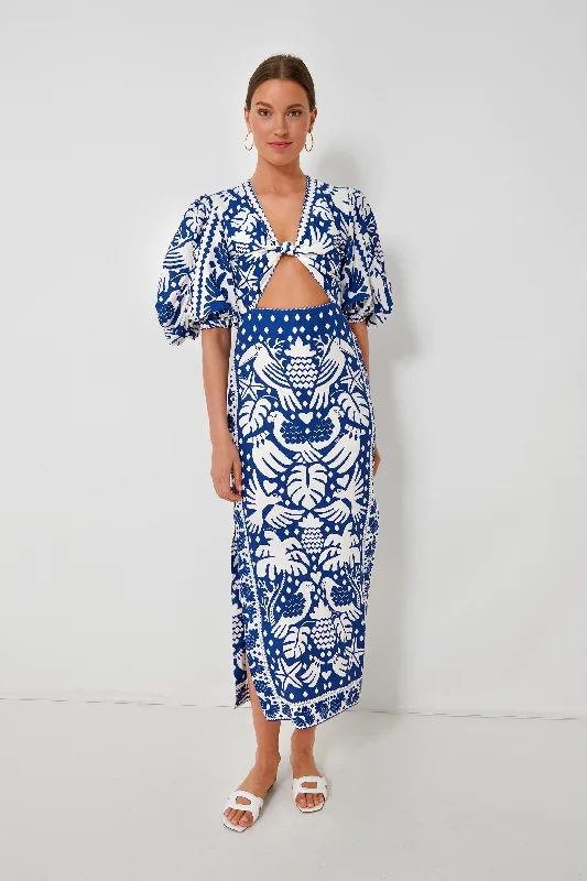 Jungle Scarf Navy Midi Dress