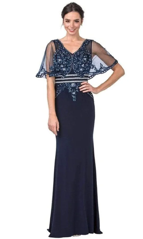 Aspeed Design - M2436 Mesh Sleeve Embellished Column Gown