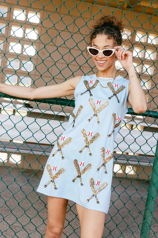 Light Blue Scattered Baseball Bat Tank Dress