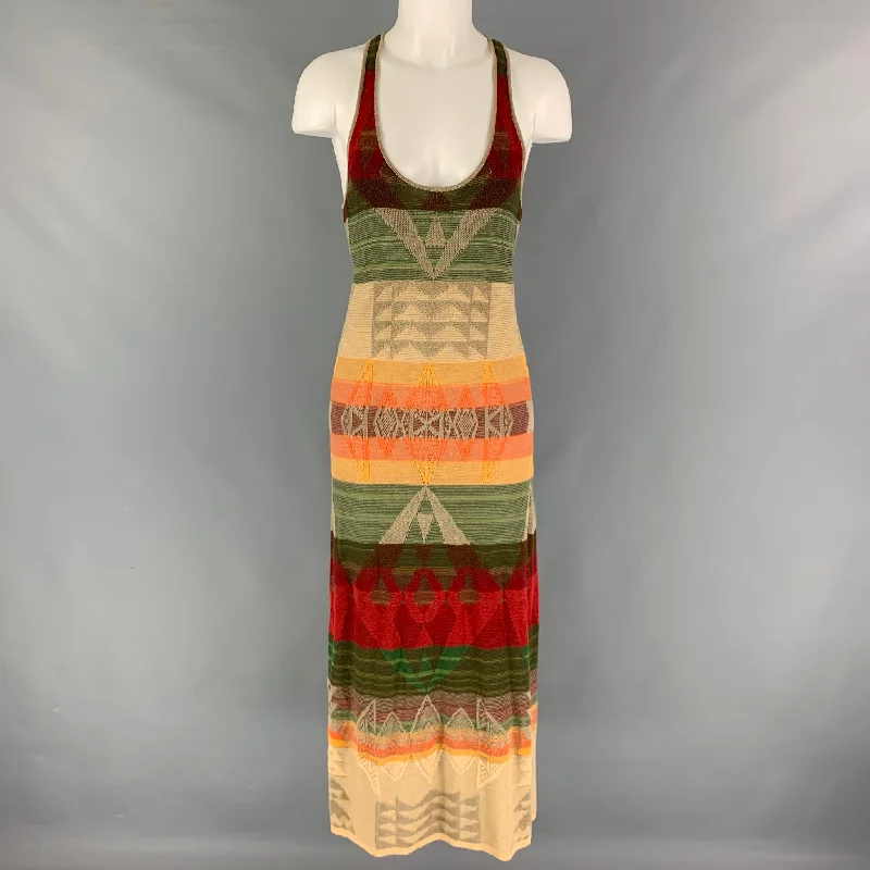 RLX by RALPH LAUREN Size S Beige Orange Green Linen Blend Stripe Tank Long Dress