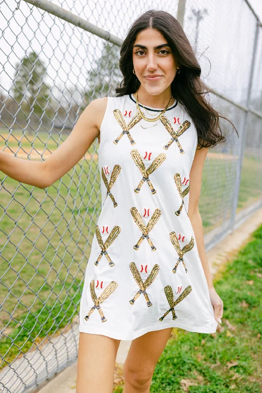 White Scattered Baseball Bat Tank Dress