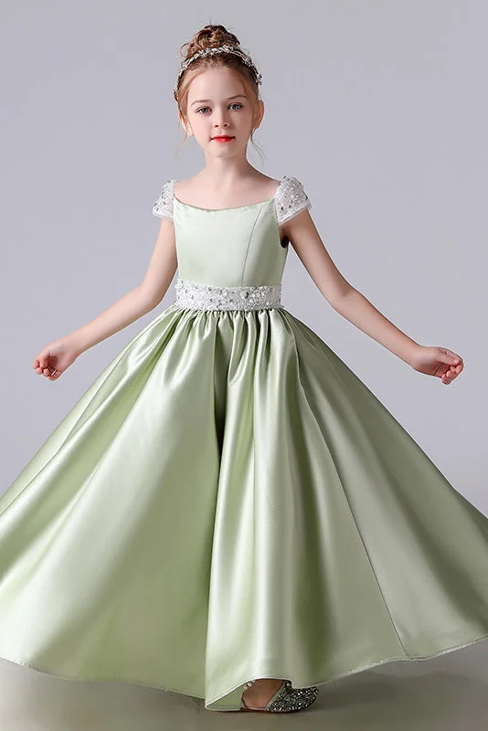 A Line Cute Cap Sleeve Beading Flower Girl Dress