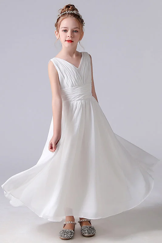 A Line Sleeveless Flower Girl Dresses With Pleats